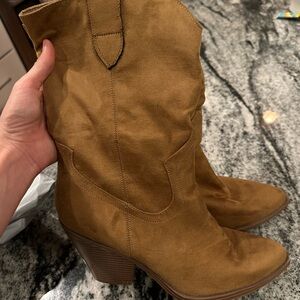 Brown suede cowboy ankle boots